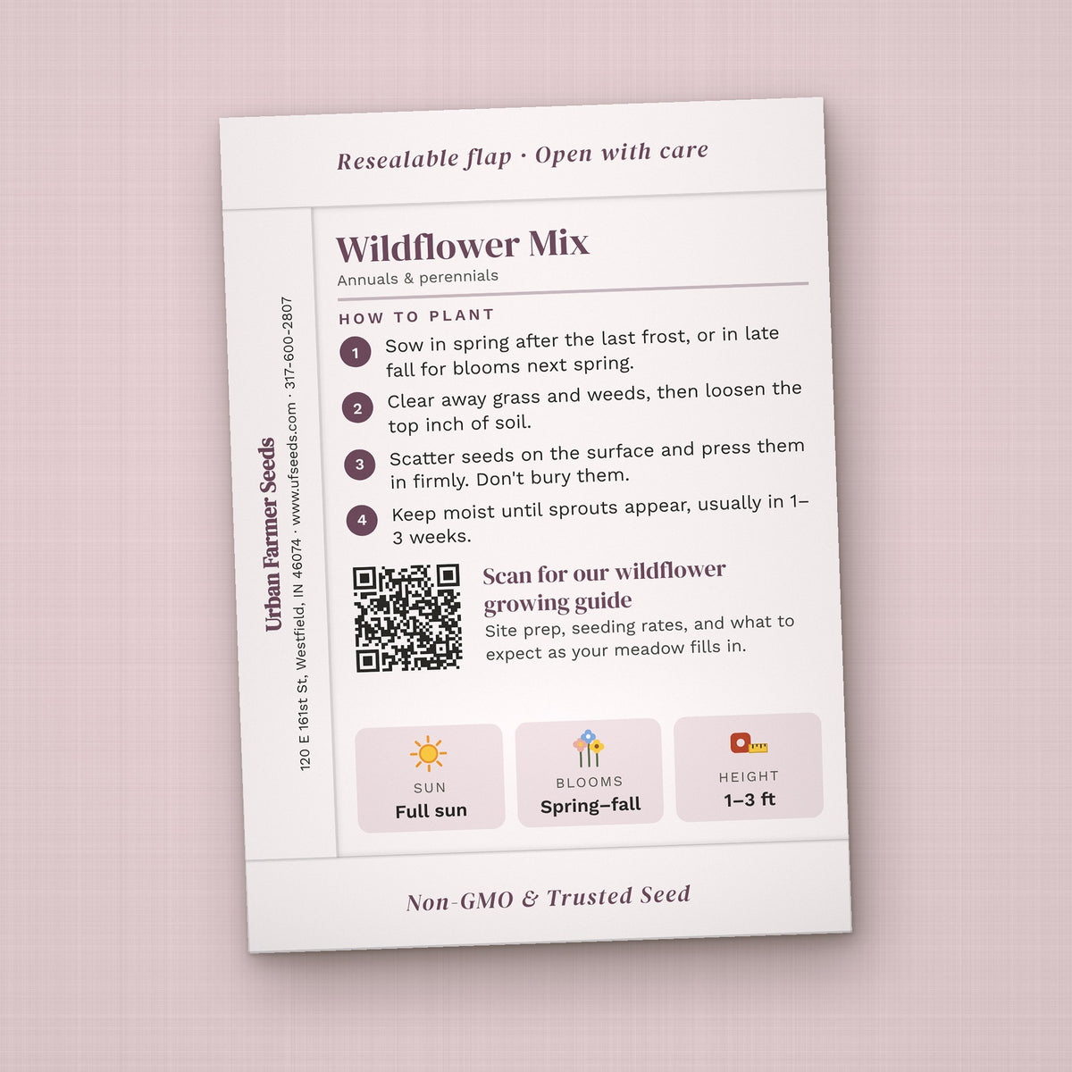 Love Never Fades seed packet favor, back with planting instructions