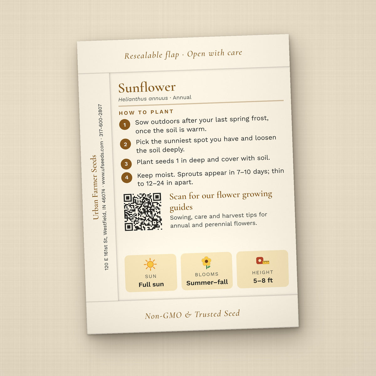 A Celebration of Life seed packet favor, back with planting instructions