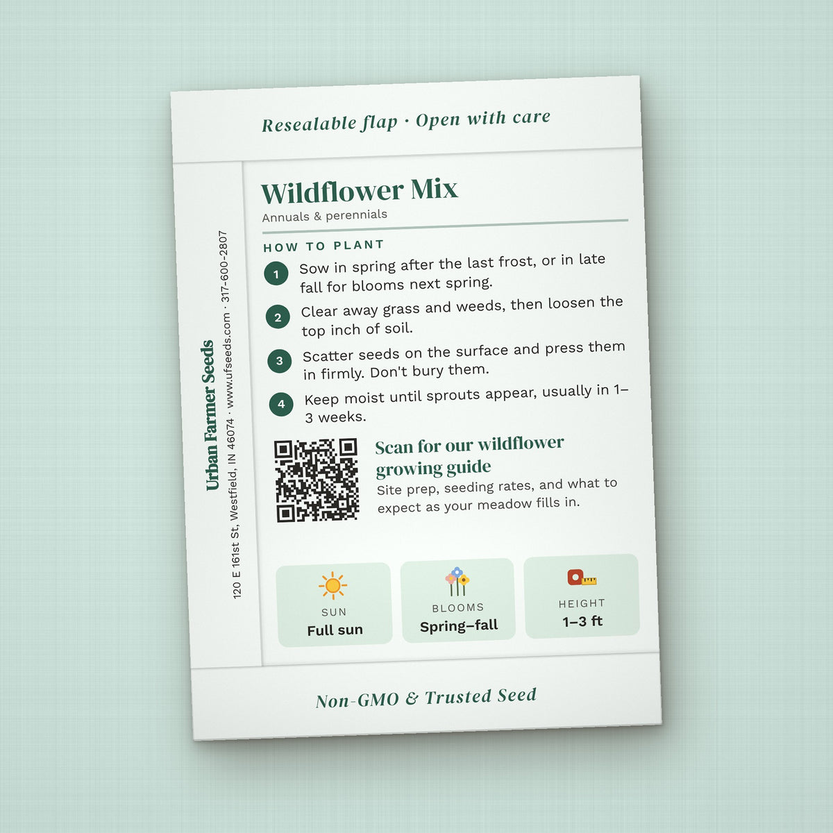 Time to Grow Your Garden seed packet favor, back with planting instructions