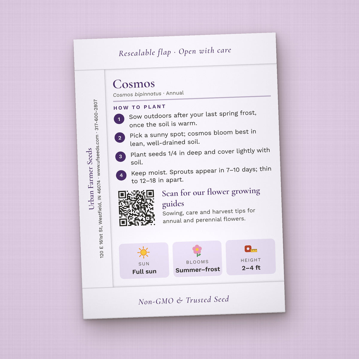 Blooming Love for Mom seed packet favor, back with planting instructions