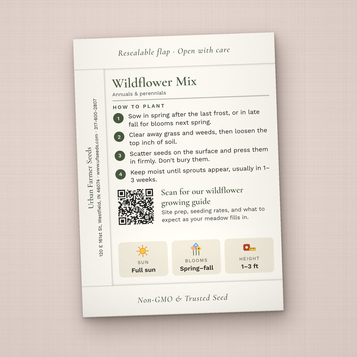 Grateful for You seed packet favor, back with planting instructions