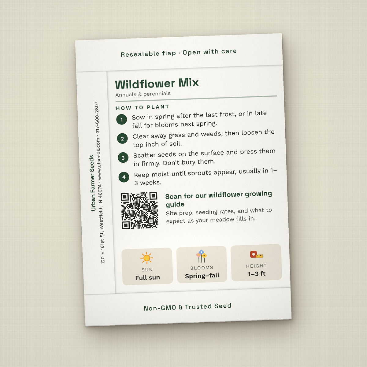 We Grow Because of You seed packet favor, back with planting instructions