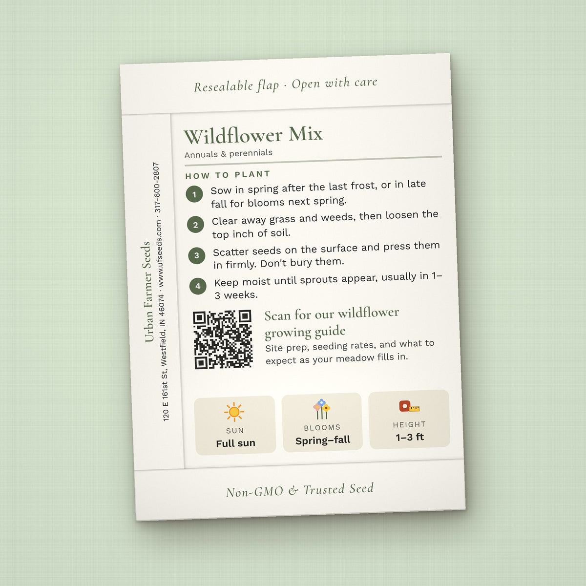 Let Love Grow seed packet favor, back with planting instructions