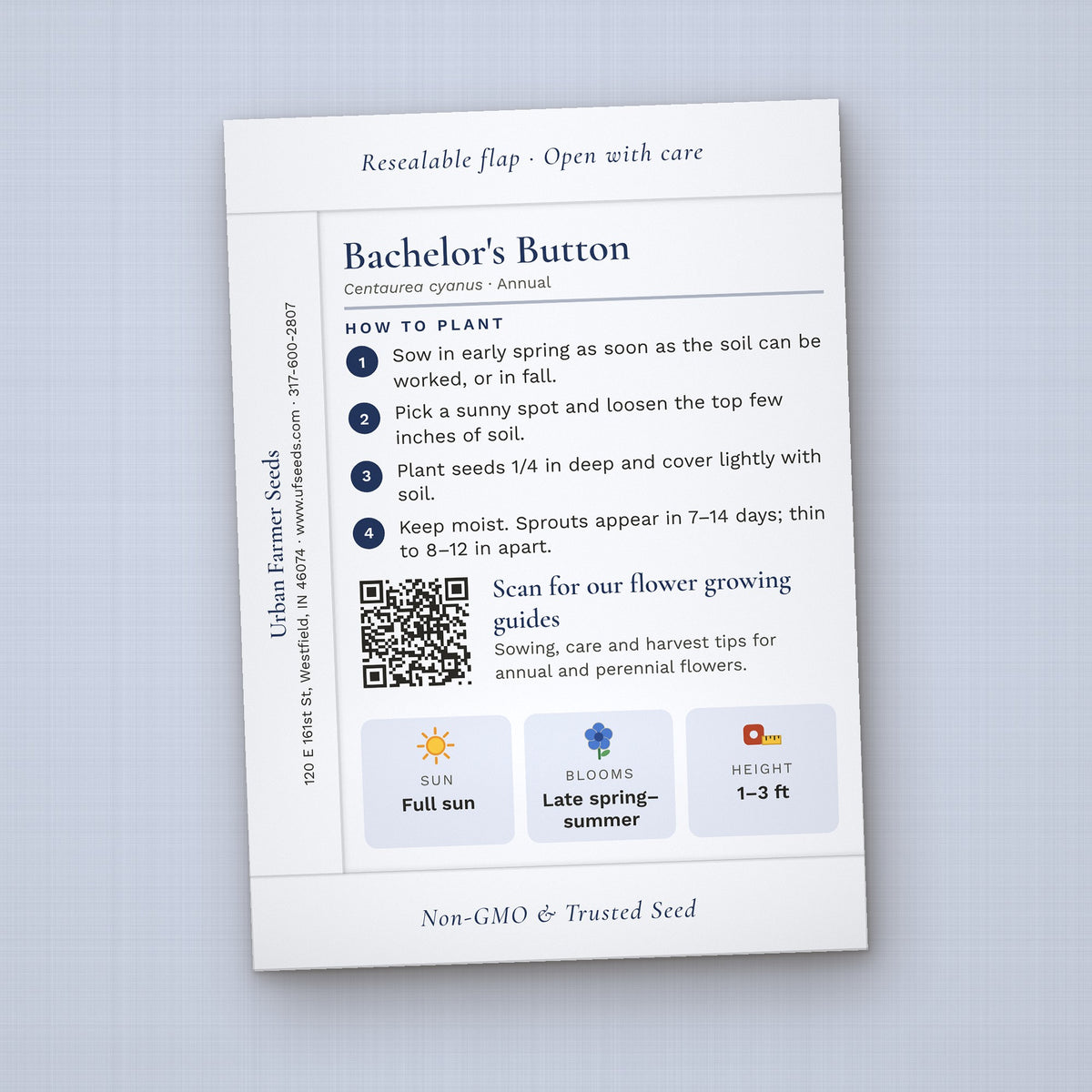Thanks for Helping Us Bloom seed packet favor, back with planting instructions
