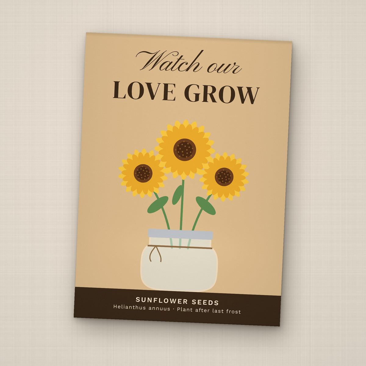 Watch Our Love Grow seed packet favor, front