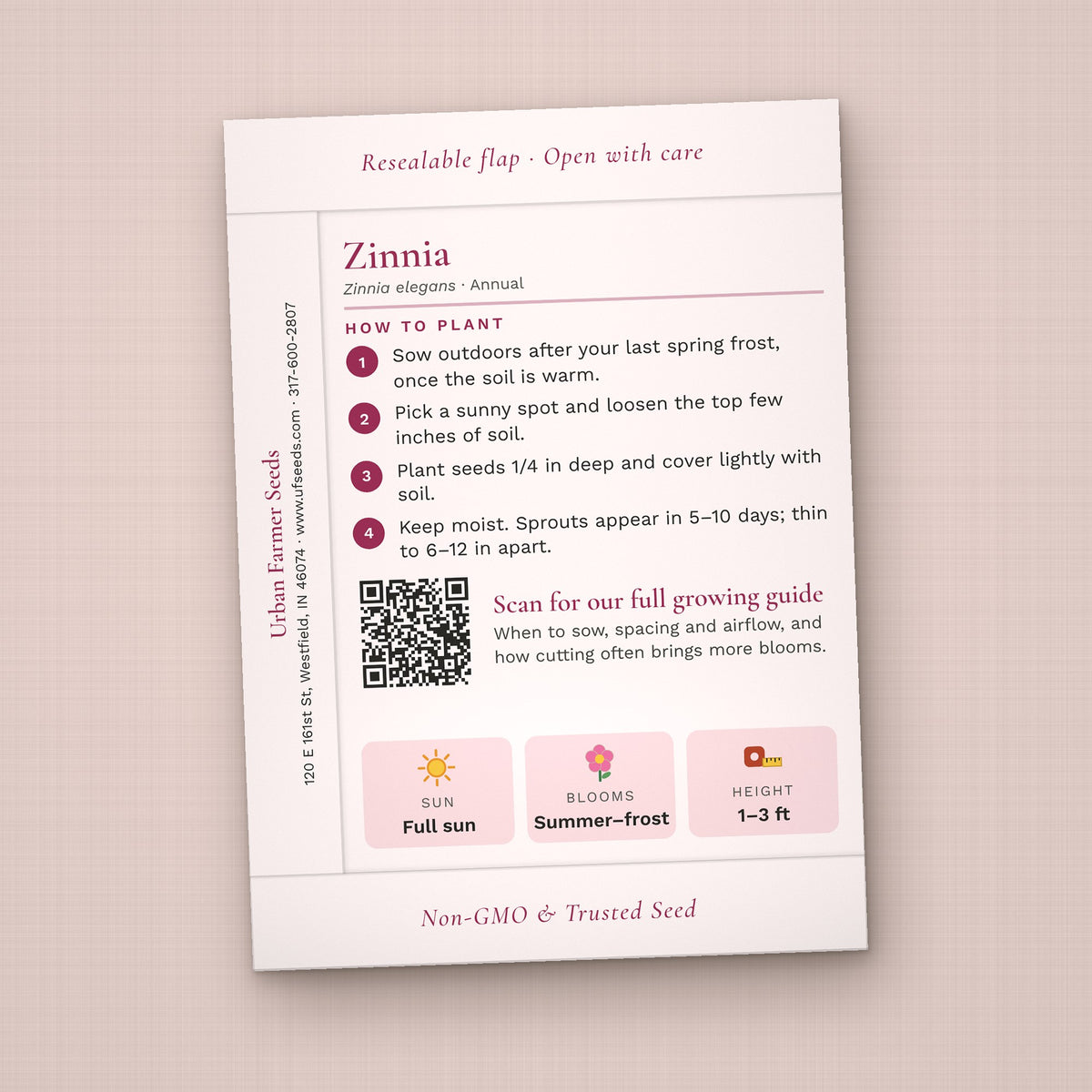 Love in Bloom seed packet favor, back with planting instructions
