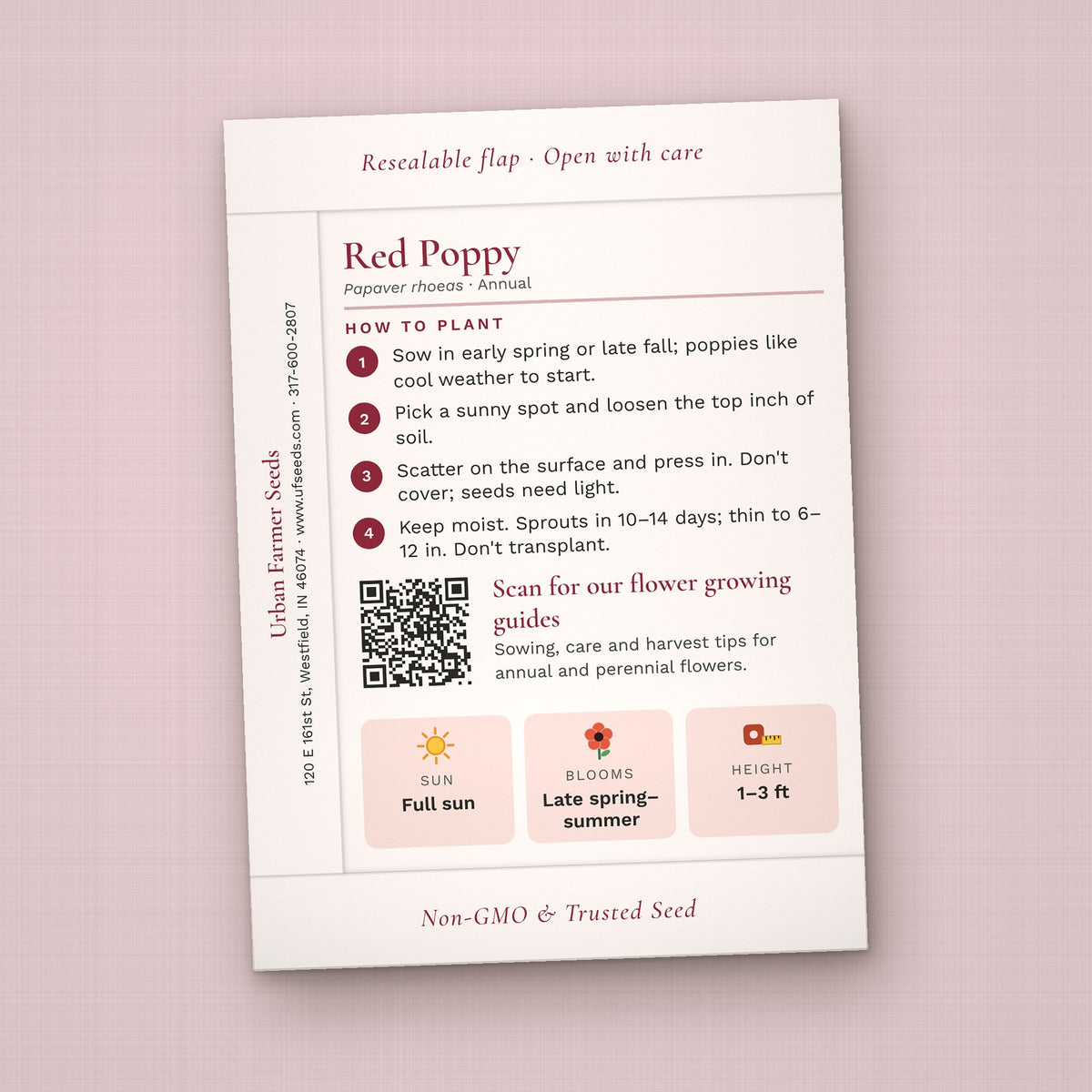 Mr. & Mrs. seed packet favor, back with planting instructions