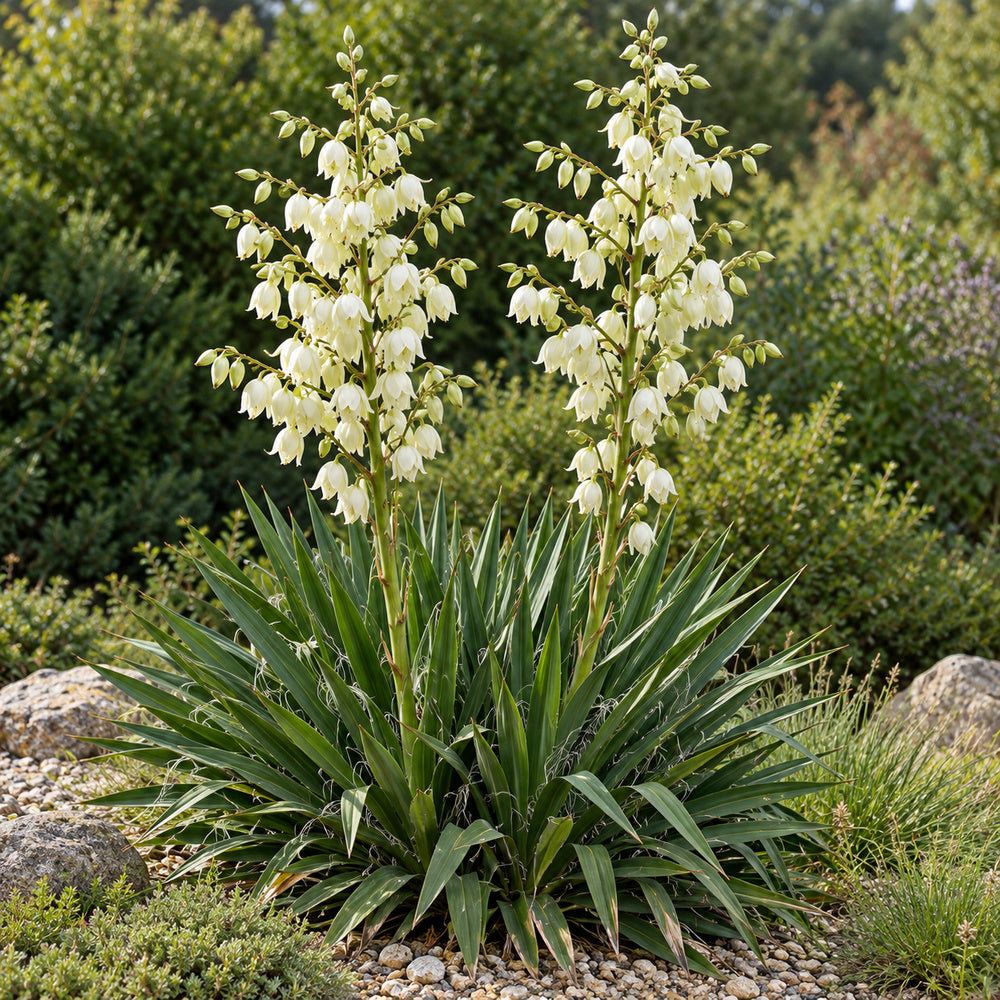 Adam's needle yucca (Yucca filamentosa) in bloom, whole plant