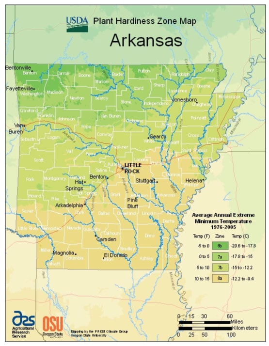 Arkansas Zone Hardiness Map