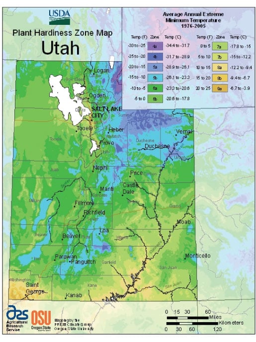 Utah Zone Hardiness Map