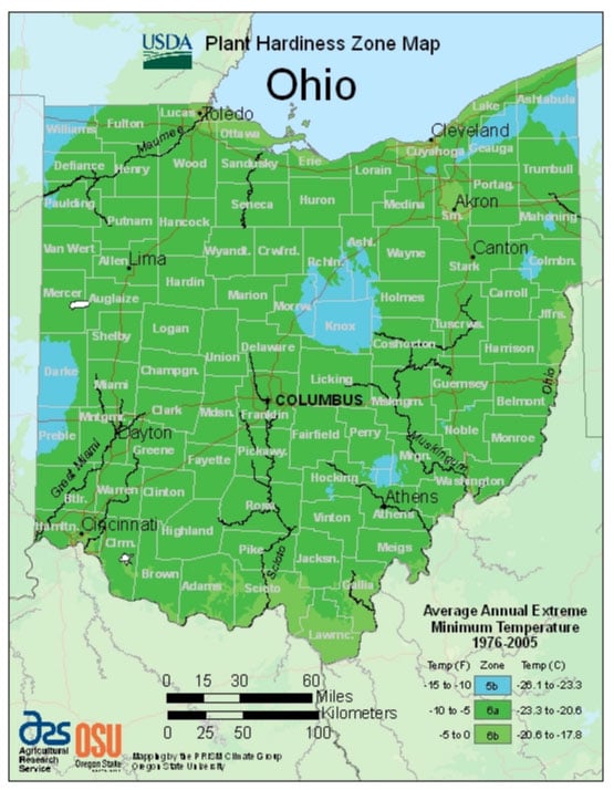 Ohio Zone Hardiness Map