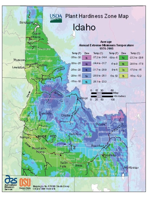 Idaho Zone Hardiness Map