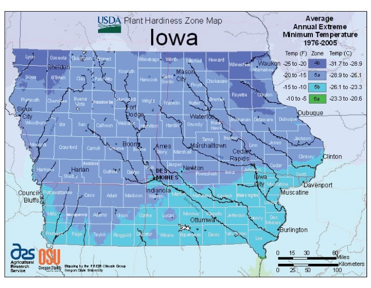 Iowa Zone Hardiness Map