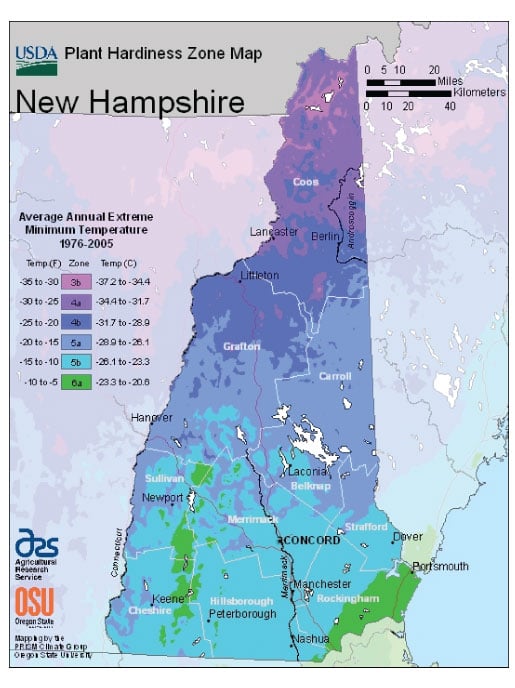 New Hampshire Zone Hardiness Map