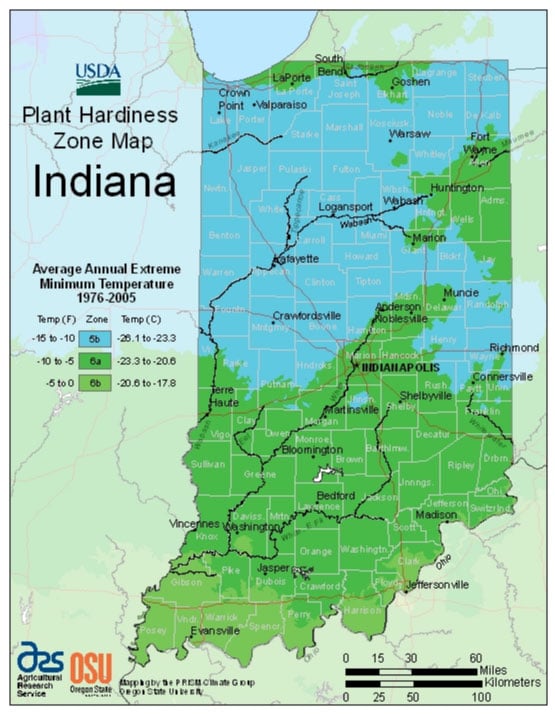 Indiana Zone Hardiness Map