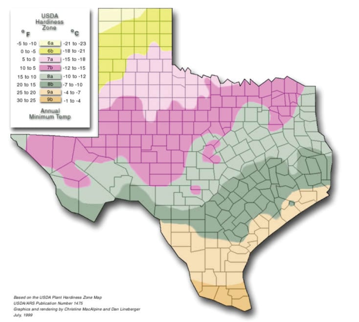 Texas Zone Hardiness Map