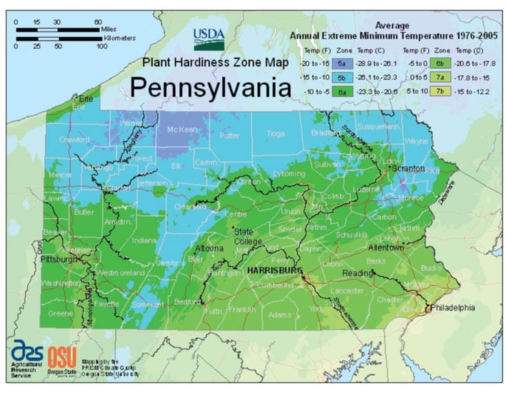 Pennsylvania Zone Hardiness Map