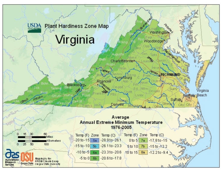 Virginia Zone Hardiness Map