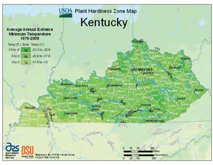 Kentucky Zone Hardiness Map