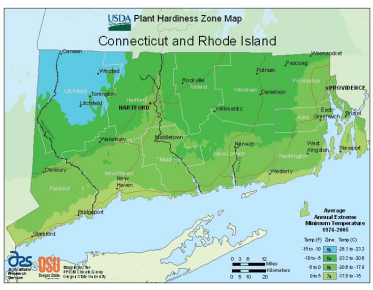 Rhode Island Zone Hardiness Map