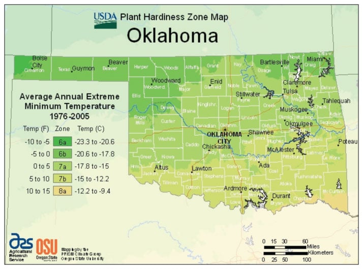 Oklahoma Zone Hardiness Map