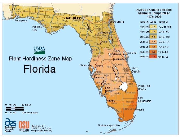 Florida Zone Hardiness Map