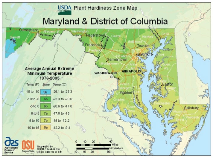 Maryland Zone Hardiness Map