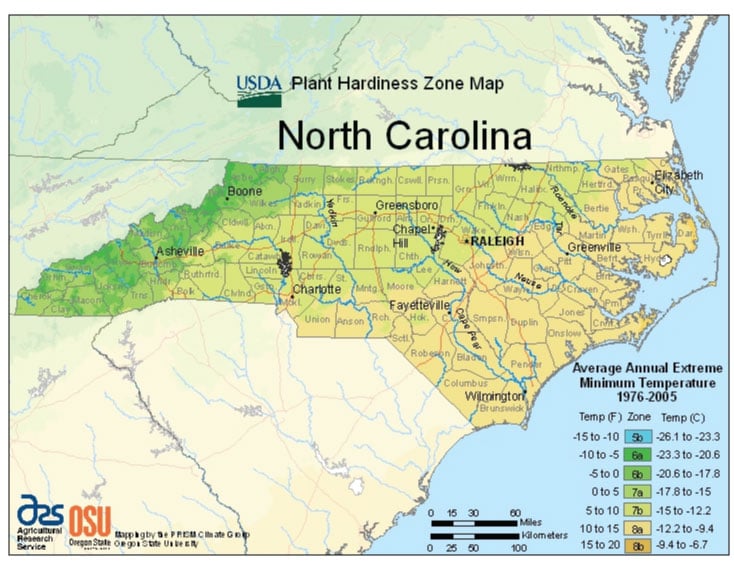 North Carolina Zone Hardiness Map