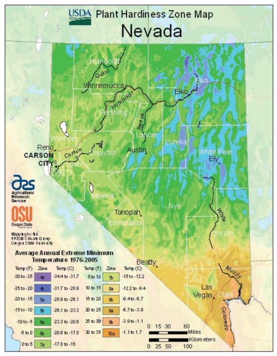 Nevada Zone Hardiness Map