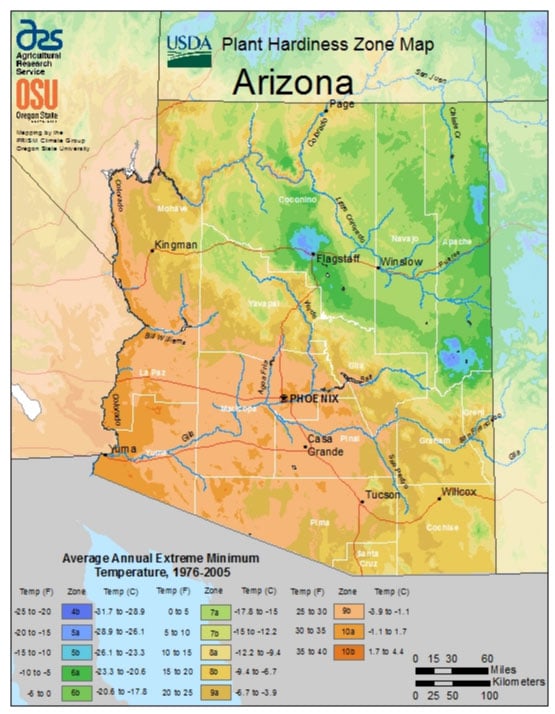 Arizona Zone Hardiness Map