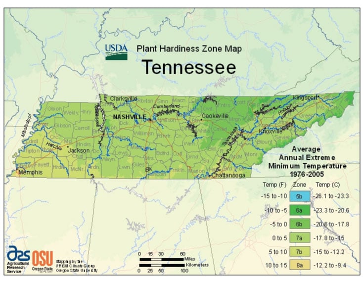 Tennessee Zone Hardiness Map