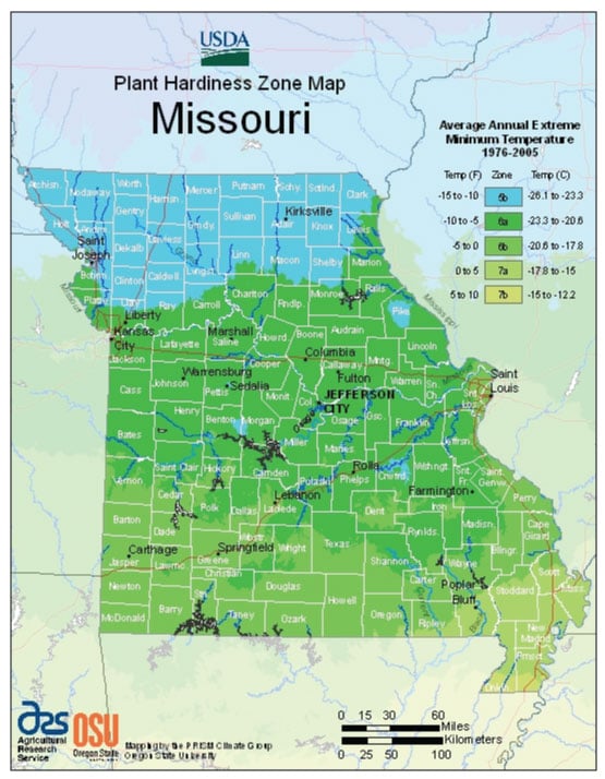 Missouri Zone Hardiness Map