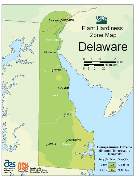 Delaware Zone Hardiness Map