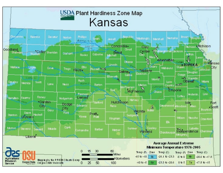 Kansas Zone Hardiness Map