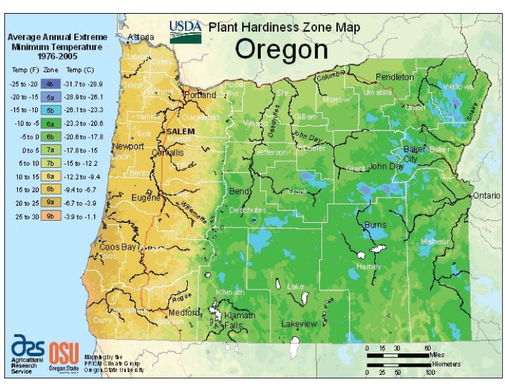 Oregon Zone Hardiness Map